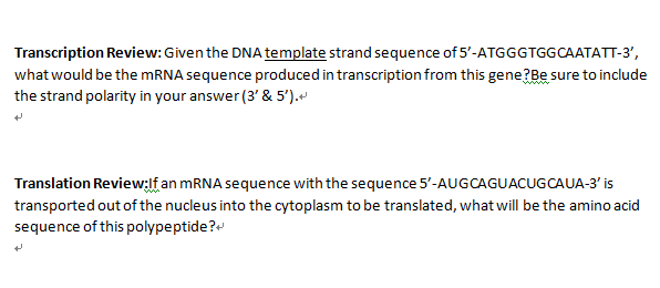 Solved Transcription Review: Given the DNA template strand | Chegg.com