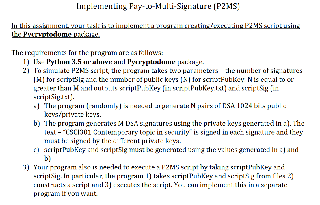 Solved - Example of pay to multi-signature (P2MS) - | Chegg.com