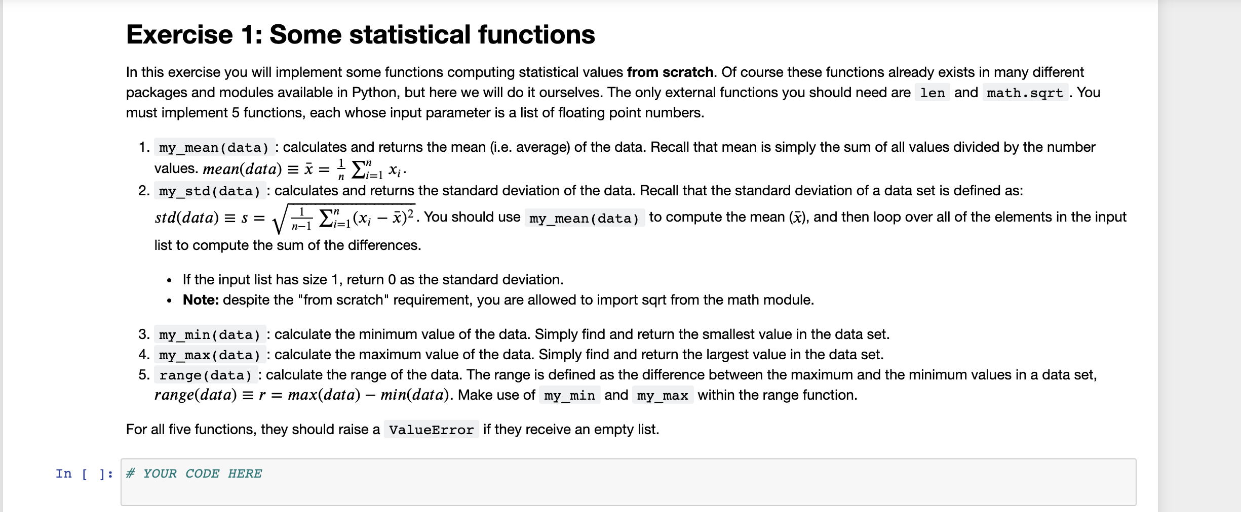 Solved Exercise 1: Some statistical functions In this | Chegg.com