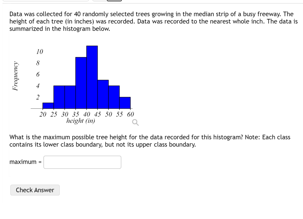 Solved Data was collected for 40 randomly selected trees | Chegg.com