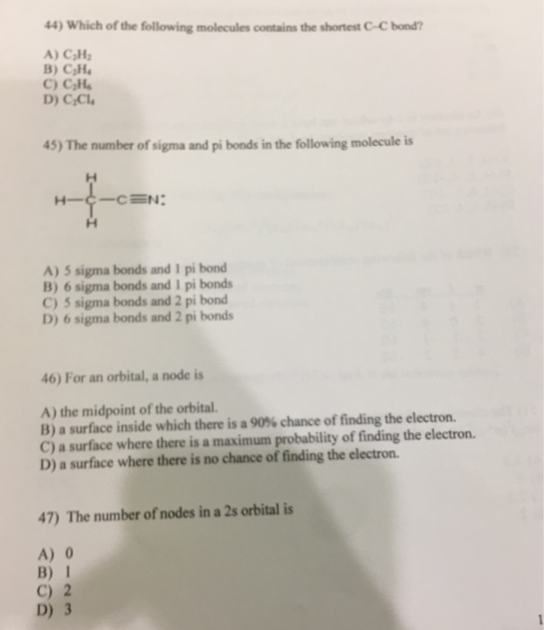 Solved 44) Which of the following molecules contains the | Chegg.com