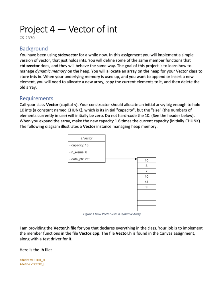 Solved Project 4 – Vector Of Int CS 2370 Background You Have | Chegg.com