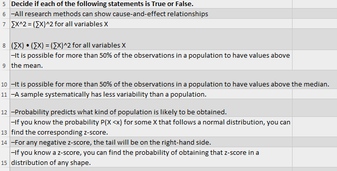 Solved 5 Decide if each of the following statements is True | Chegg.com
