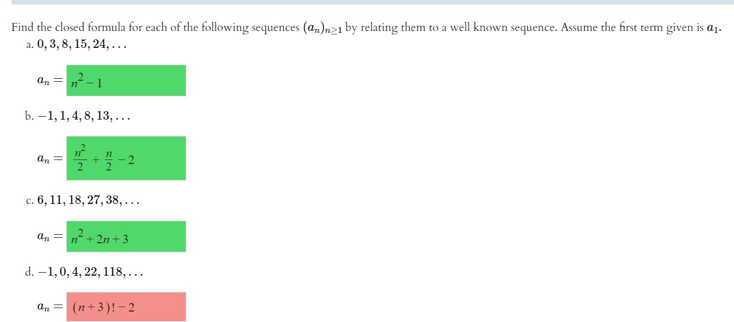 Solved Find The Closed Formula For Each Of The Following