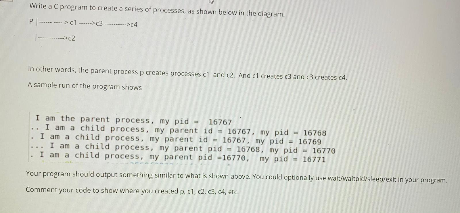w Write a C program to create a series of processes, | Chegg.com
