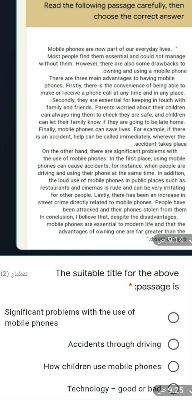 Solved Read The Following Passage Carefully, Then Choose The | Chegg.com