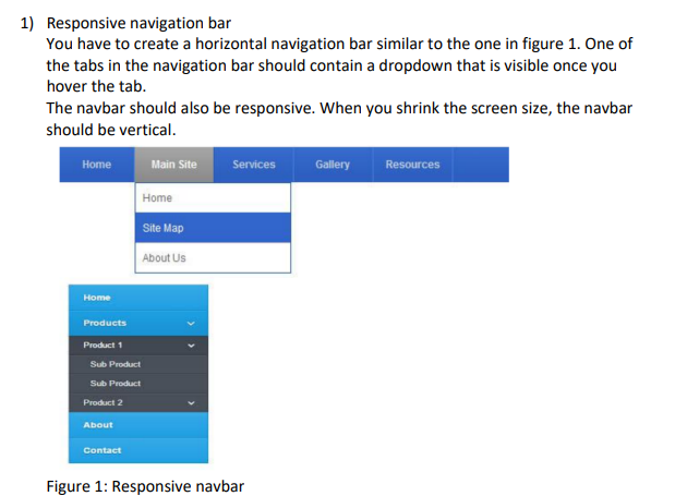 Solved 1) Responsive navigation bar You have to create a | Chegg.com
