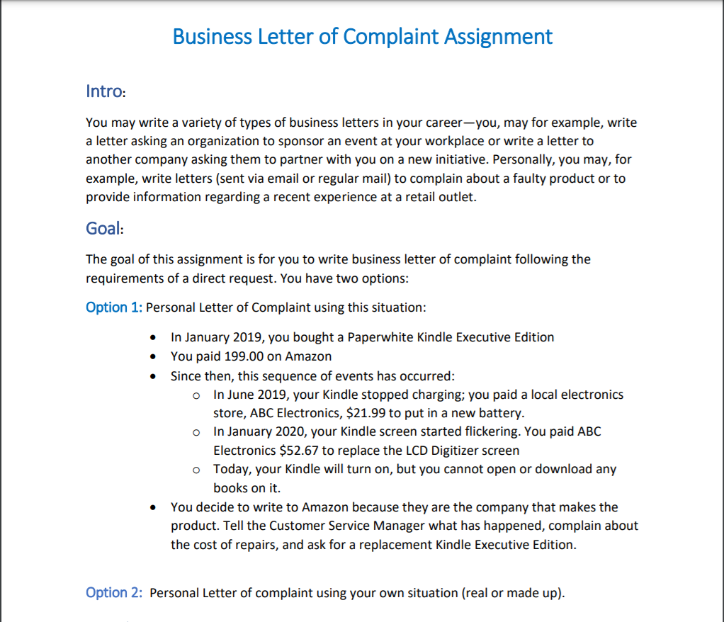 how to write a letter in assignment