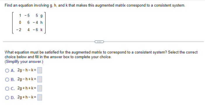 Solved Find An Equation Involving G,h, And K That Makes This | Chegg.com