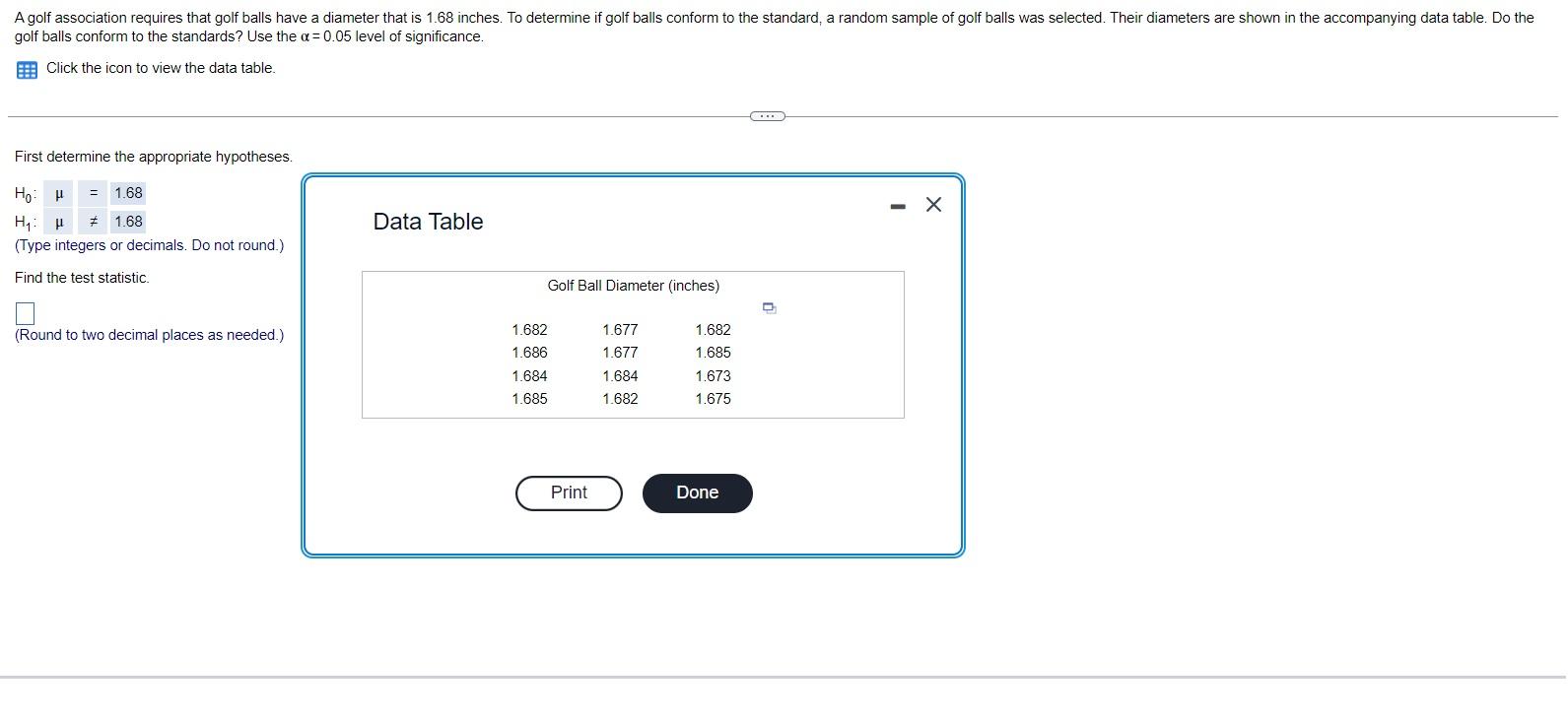 [Solved] golf balls conform to the standards? Use the