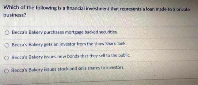 Solved Which Of The Following Is A Financial Investment That | Chegg.com