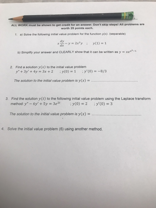 Solved ALL WORK must be shown to get credit for an answer. | Chegg.com