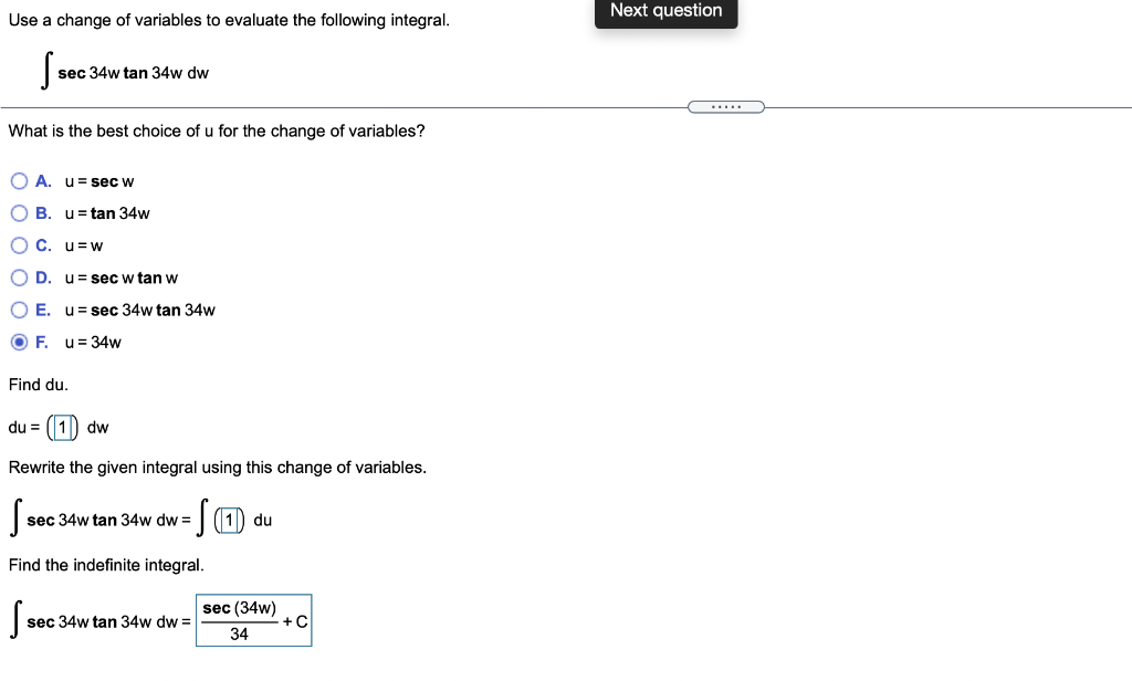 Solved Next Question Use A Change Of Variables To Evaluate | Chegg.com