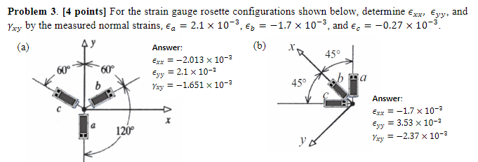 Solved Problem 3. [4 points] For the strain gauge rosette | Chegg.com