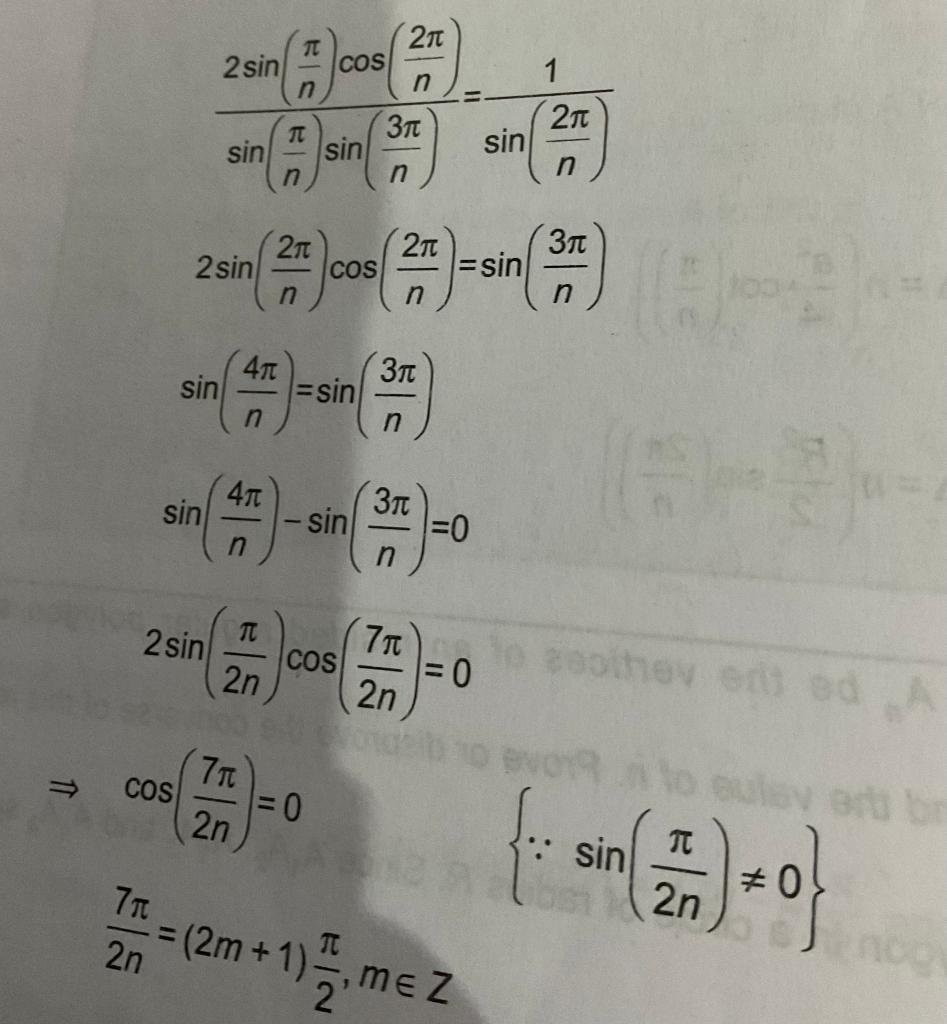 Solved sin(nπ)sin(n3π)2sin(nπ)cos(n2π)=sin(n2π)1 | Chegg.com