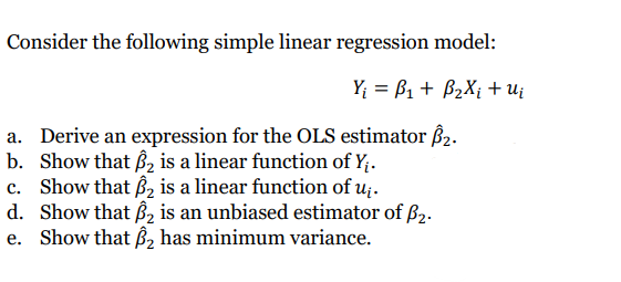 Solved Consider The Following Simple Linear Regression | Chegg.com