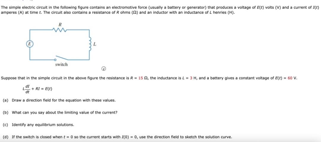 Solved The simple electric circuit in the following figure | Chegg.com