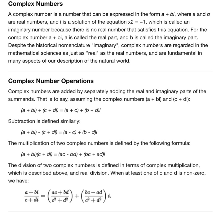 Solved Complex Numbers A complex number is a number that can | Chegg.com