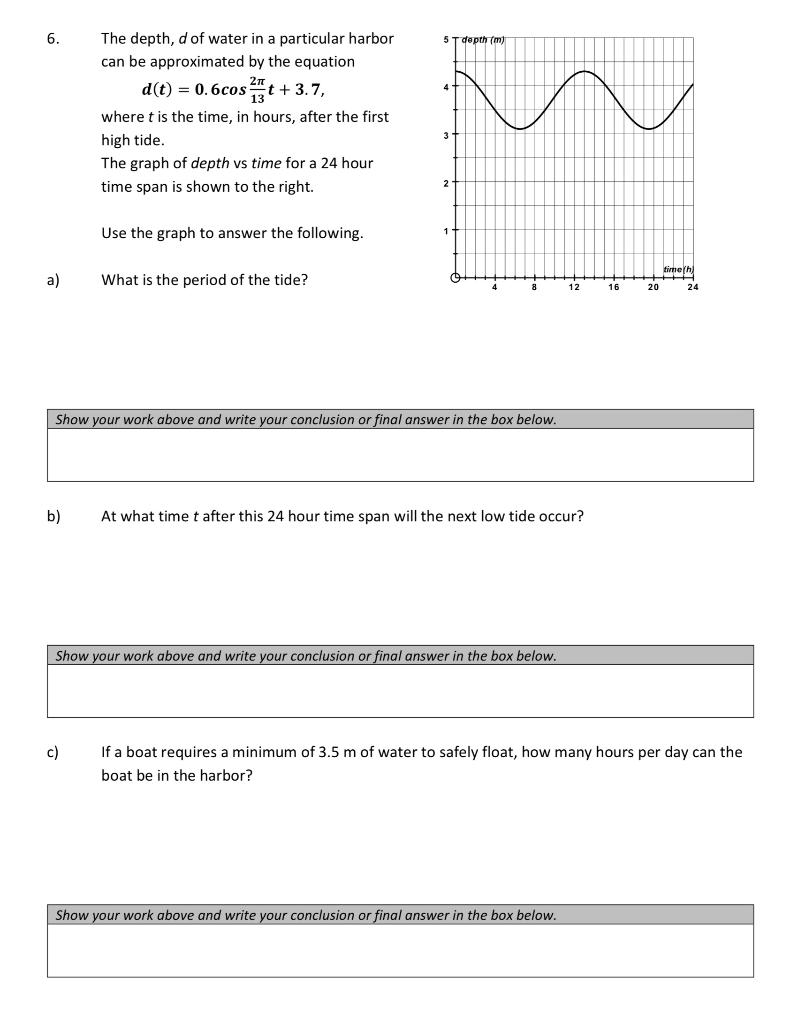 Solved 6. 5 T depth (m) The depth, d of water in a | Chegg.com