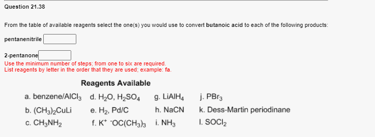 Solved From the table of available reagents select the