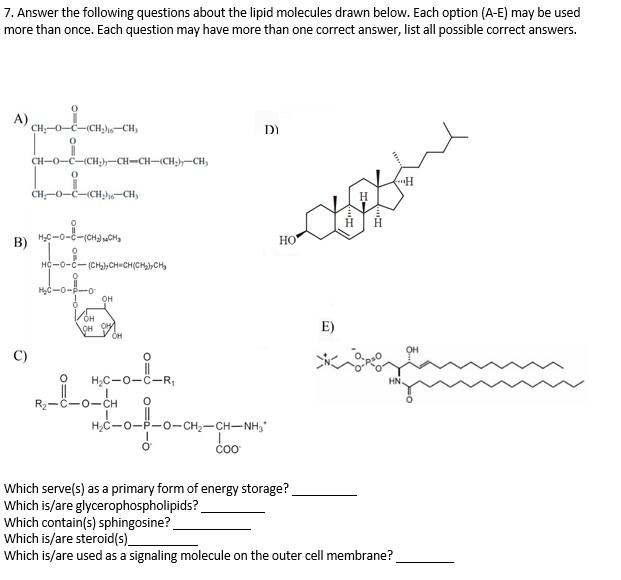 Solved 7. Answer the following questions about the lipid | Chegg.com