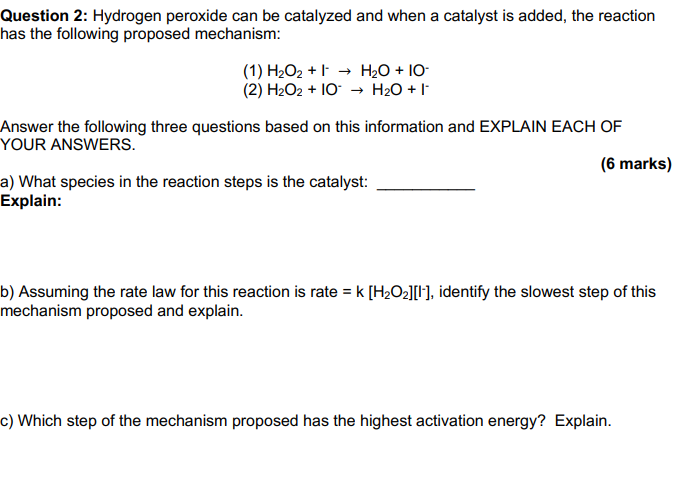 rate of reaction catalyst experiment hydrogen peroxide