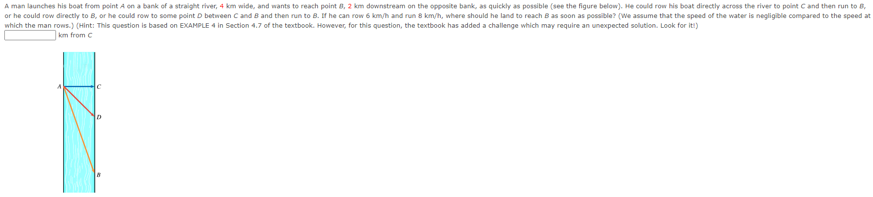 Solved A Man Launches His Boat From Point A On A Bank Of A | Chegg.com