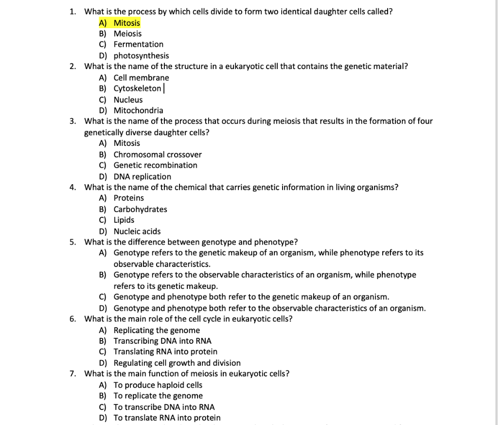 Solved 1. What is the process by which cells divide to form | Chegg.com