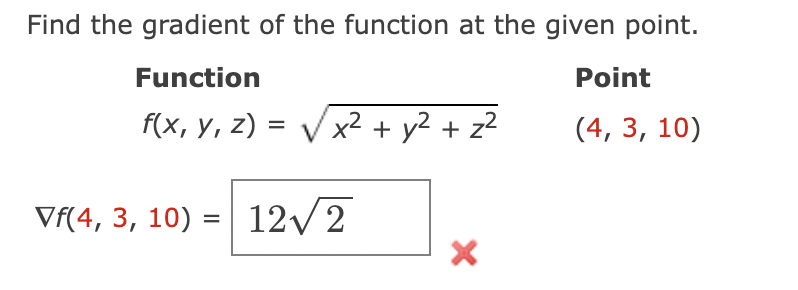 find the gradient of the function at the given point calculator