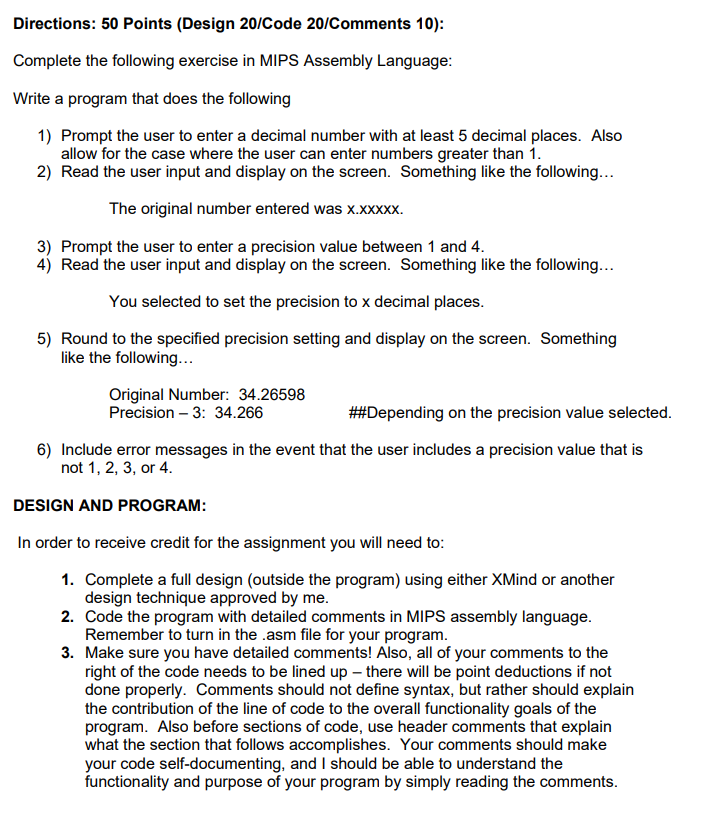 Solved Directions: 50 Points (Design 20/Code 20/Comments | Chegg.com
