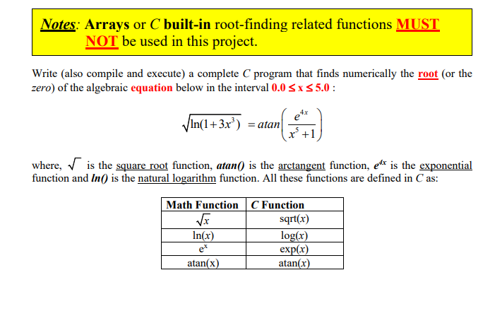 Solved Notes: Arrays or C built-in root-finding related | Chegg.com
