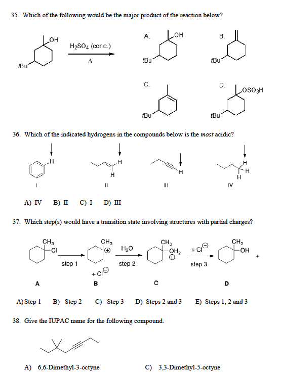 Solved 35. Which of the following would be the major product | Chegg.com