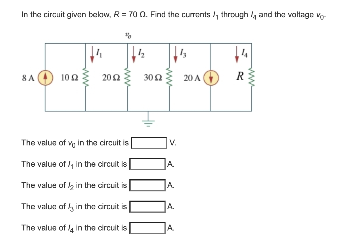 Solved In the circuit given below, R = 70 1. Find the | Chegg.com