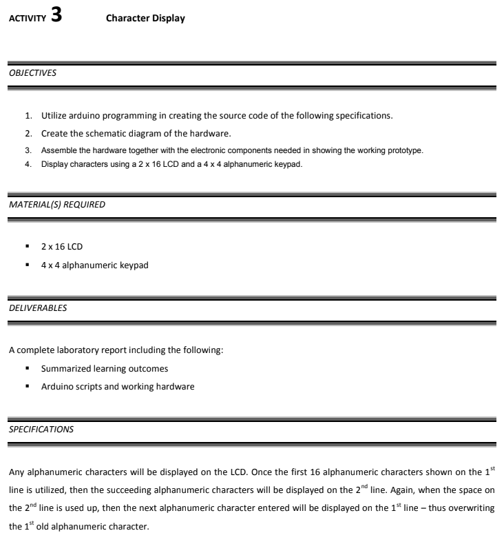 ACTIVITY 3 Character Display OBJECTIVES 1. Utilize | Chegg.com