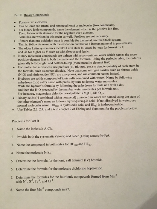 Solved Part B Binary Compounds . Possess Two Elements. . Can | Chegg.com