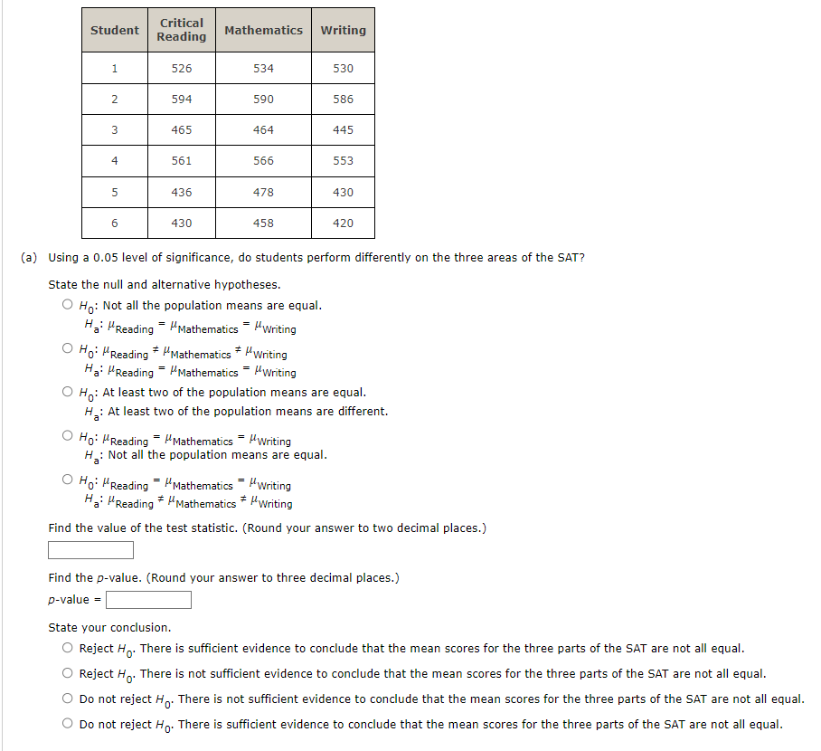 Solved The Scholastic Aptitude Test (SAT) Contains Three | Chegg.com