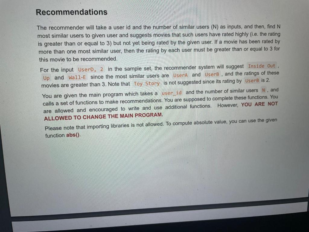 Solved CMPE 150 Fall 2021 Project 2: Movie Recommender In | Chegg.com