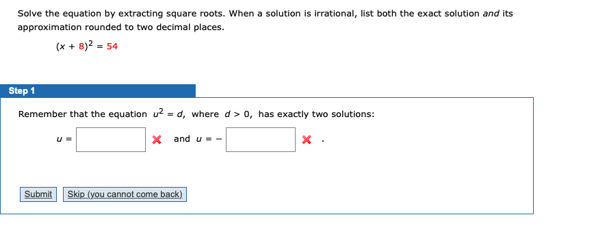 Solved Solve The Equation By Extracting Square Roots. When A | Chegg.com