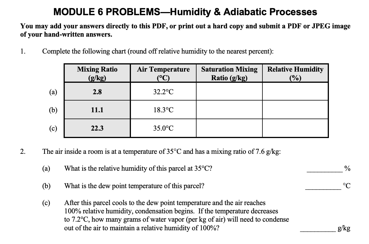 Solved MODULE 6 PROBLEMS—Humidity & Adiabatic Processes You | Chegg.com