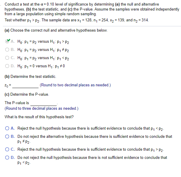 Solved Conduct A Test At The A=0.10 Level Of Significance By | Chegg.com