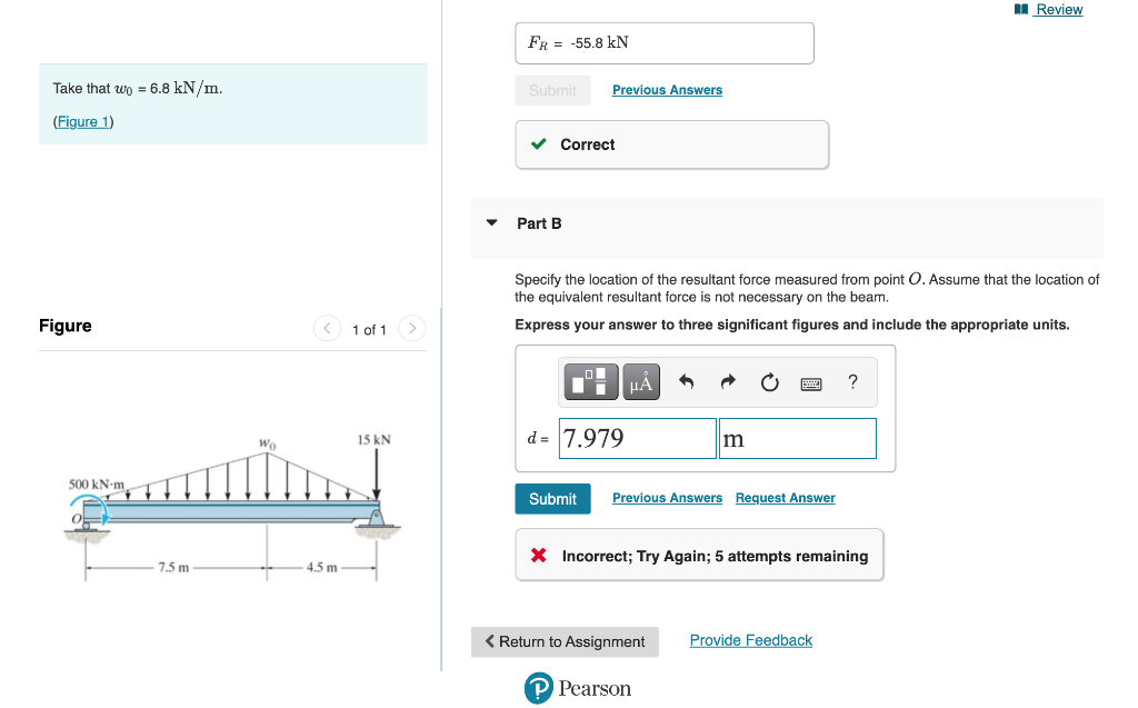 Solved Take that w0=6.8kN/m (Figure 1) Part B Figure Specify | Chegg.com