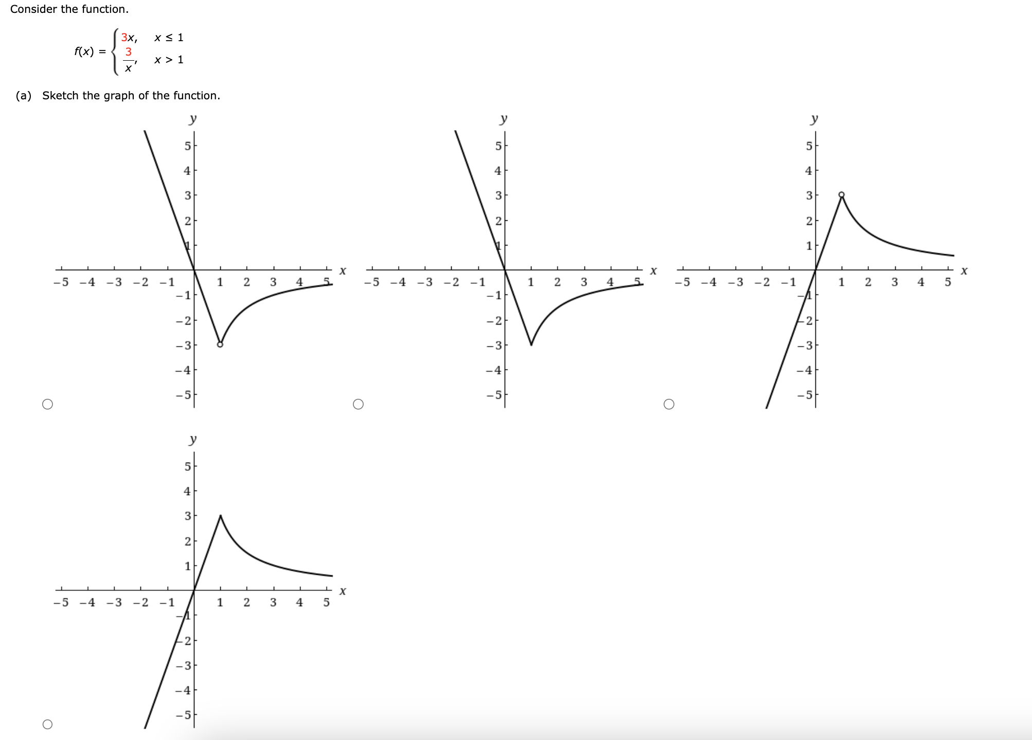 Solved Consider the function. f(x)={3x,x3,x≤1x>1 (a) Sketch | Chegg.com