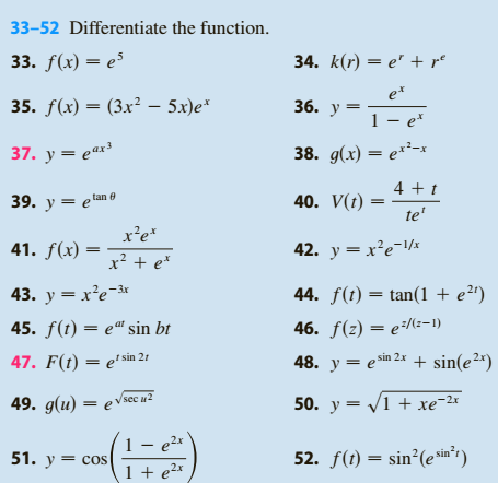 Solved 33 52 Differentiate The Function 33 F X E 34 Chegg Com