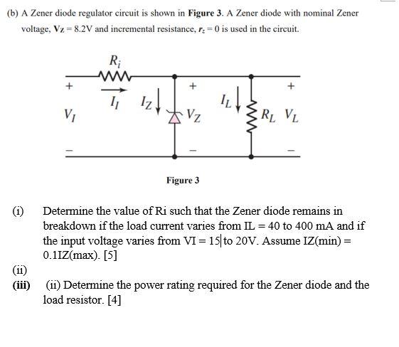 Solved (b) A Zener Diode Regulator Circuit Is Shown In | Chegg.com