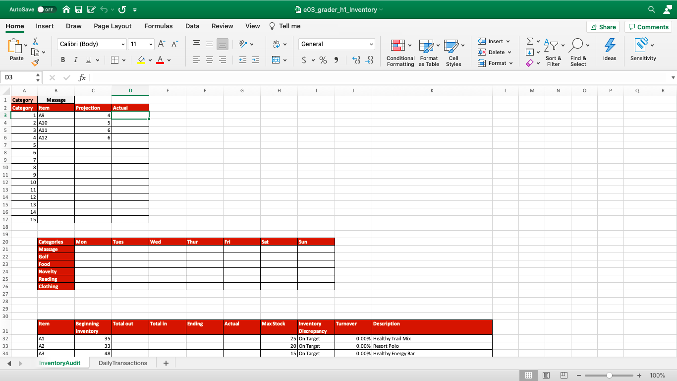 On the Inventory worksheet in cell D3, create a | Chegg.com