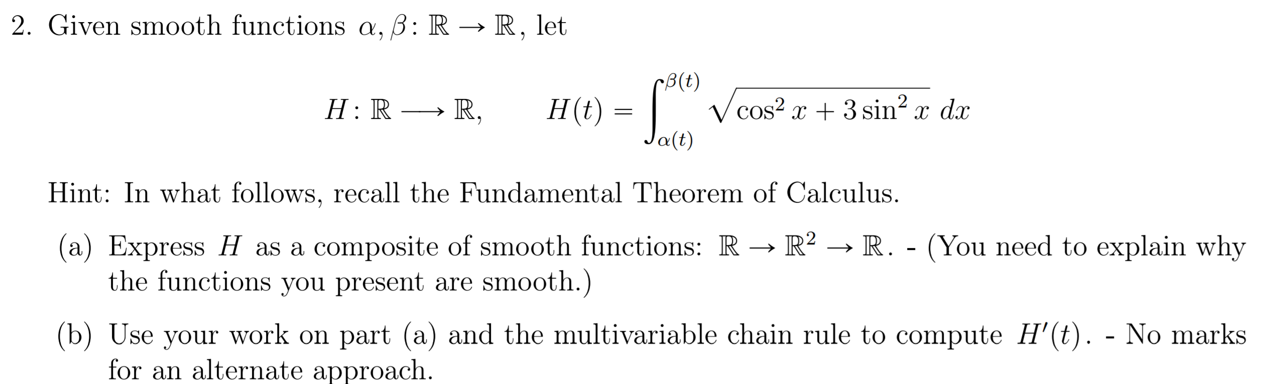 Solved 2. Given Smooth Functions A, B: R → R, Let H: R → R, | Chegg.com