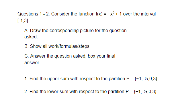Solved Questions 1-2: Consider the function f(x) = -x + 1 | Chegg.com