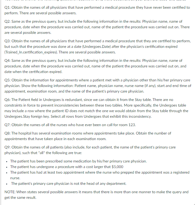 Solved Q1: Obtain the names of all physicians that have | Chegg.com