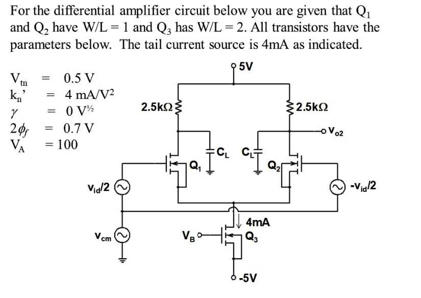 Solved For the differential amplifier circuit below you are | Chegg.com