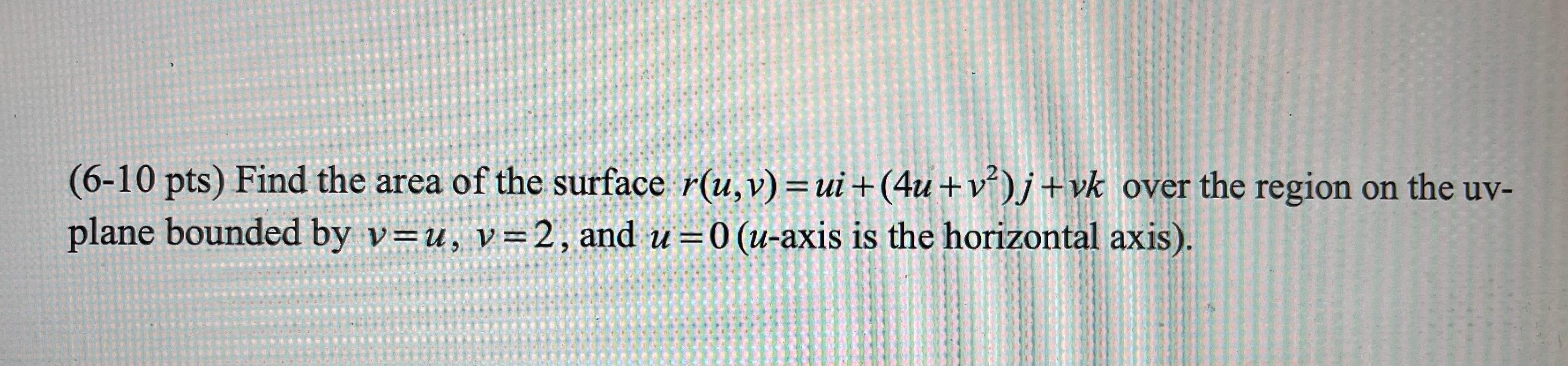 Solved (6-10 Pts) Find The Area Of The Surface R(u, V)=ui | Chegg.com